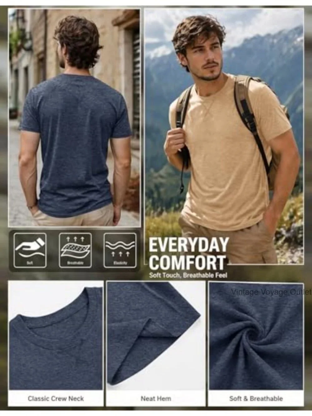 Men's Crew Neck Short Sleeve Tee - 4-Way Stretch